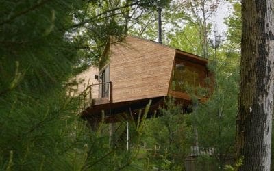Geometric treehouse on stilts emerges from the forest | TreeHugger