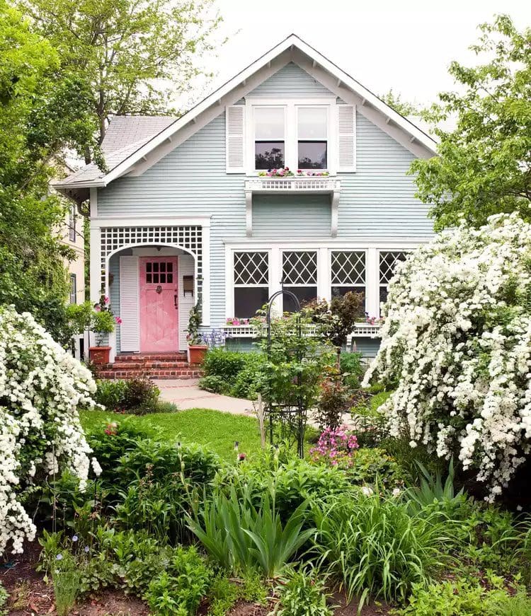 cottage home window boxes trellises