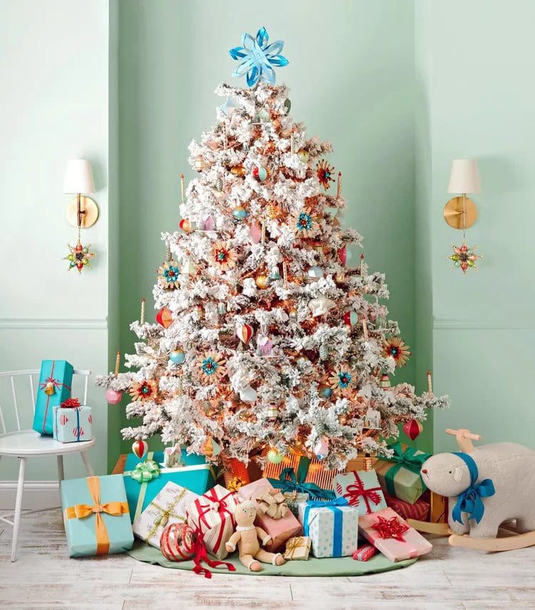 white christmas tree with presents