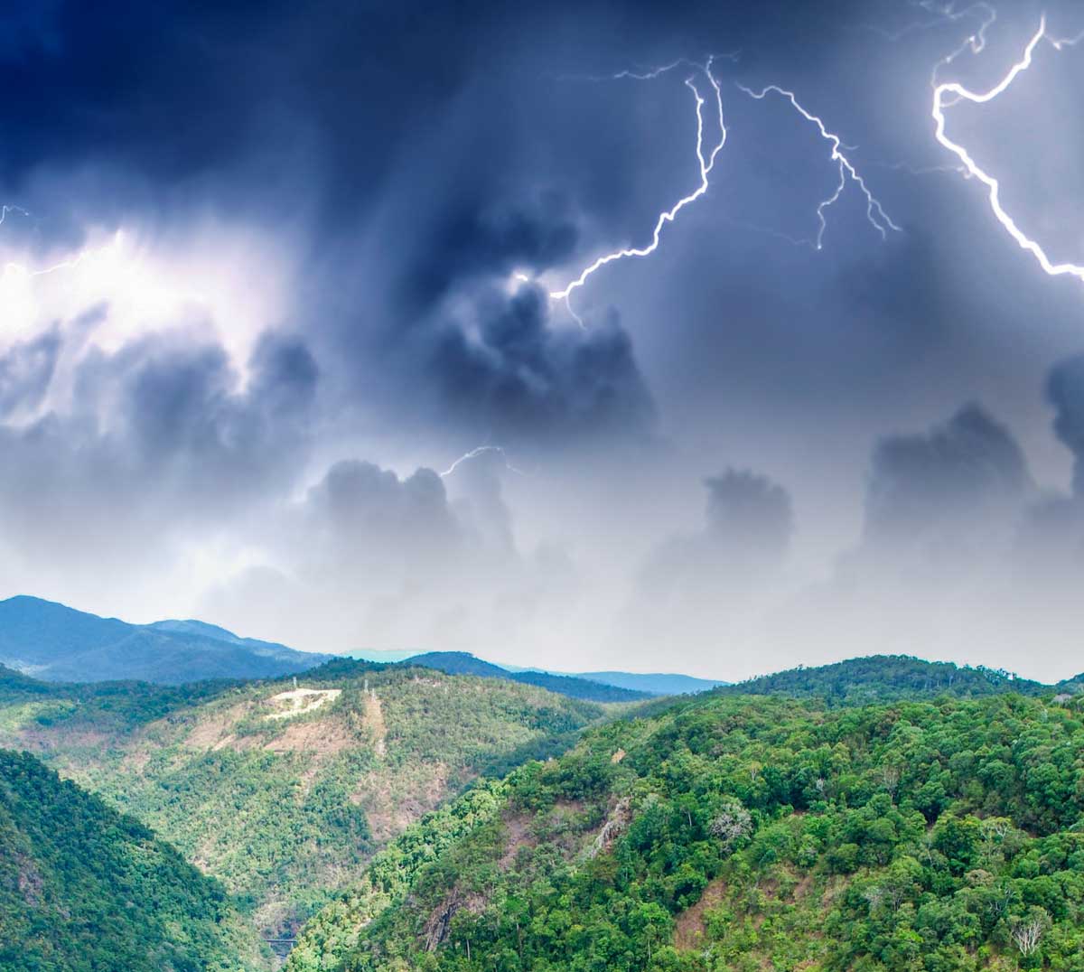 lightning over rainforest
